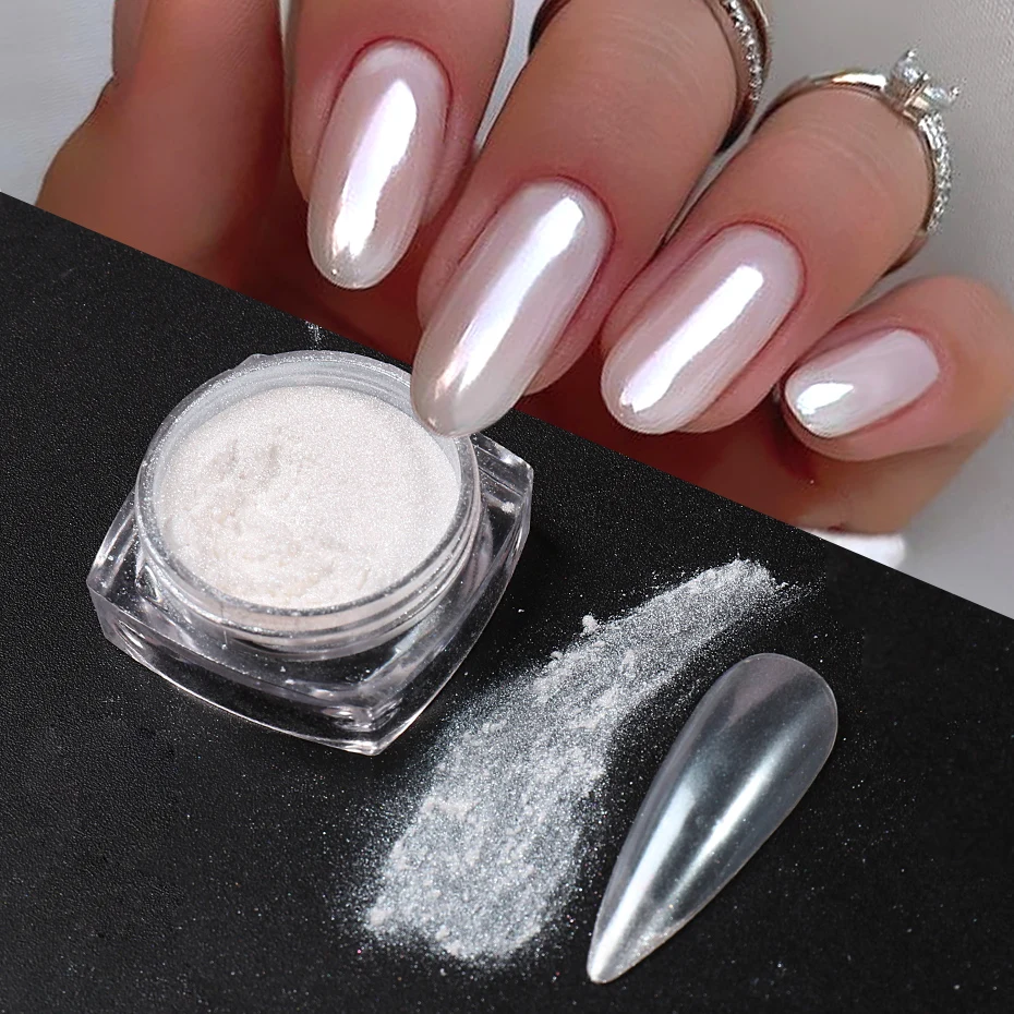 Dip Powder Nail - ホワイトパールミラー月光ネイルパウダークローム顔料爪にこするグリッターマーメイドオーロラダストマニキュア装飾 M38016