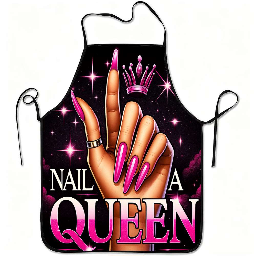 Nail Art Queen - キッチン用エプロン、新築祝いのプレゼントに最適。ネイルアート柄のプリントが施されたエプロン1枚入り。ベルトは長さ調節可能で、耐久性があり、使いやすい。