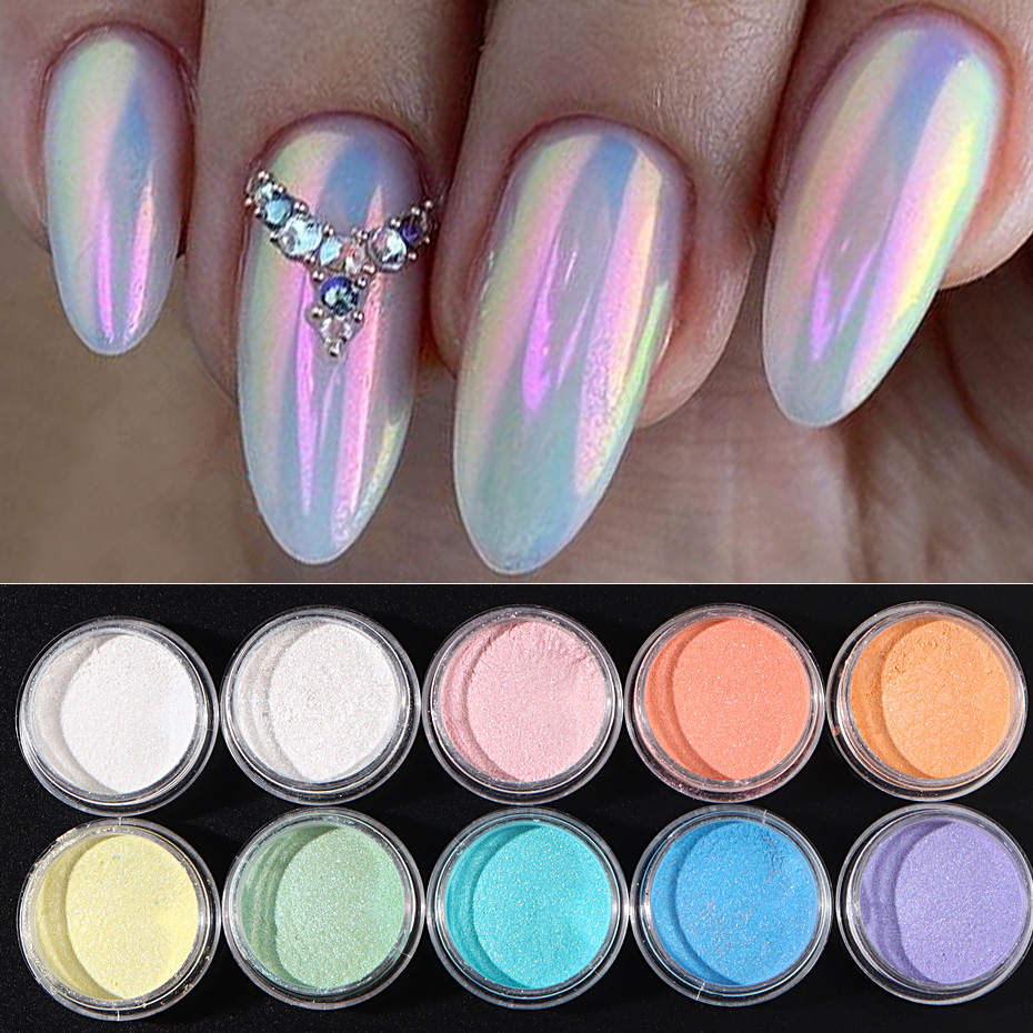 Dip Powder Nail - 10 個セットネイルマーメイドディッピングパウダーオーロラ効果虹色顔料ネイルアートジェルポリッシュパールダスト DIY マニキュア装飾