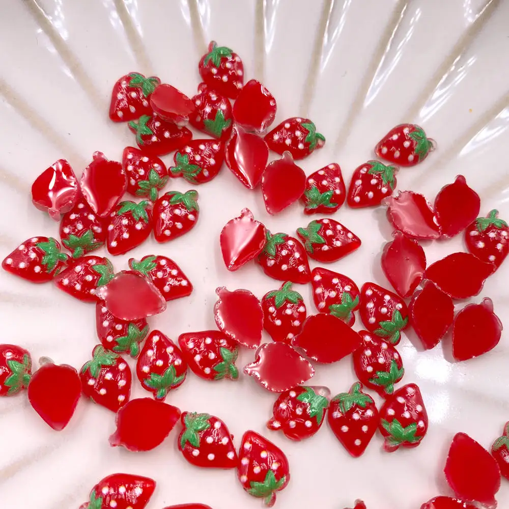 Nail Art Red - 60 個グリッター樹脂カラフルなミニ 3D クリスタル赤いイチゴの置物フラットバックラインストーンネイルアートスクラップブック DIY 工芸品の装飾