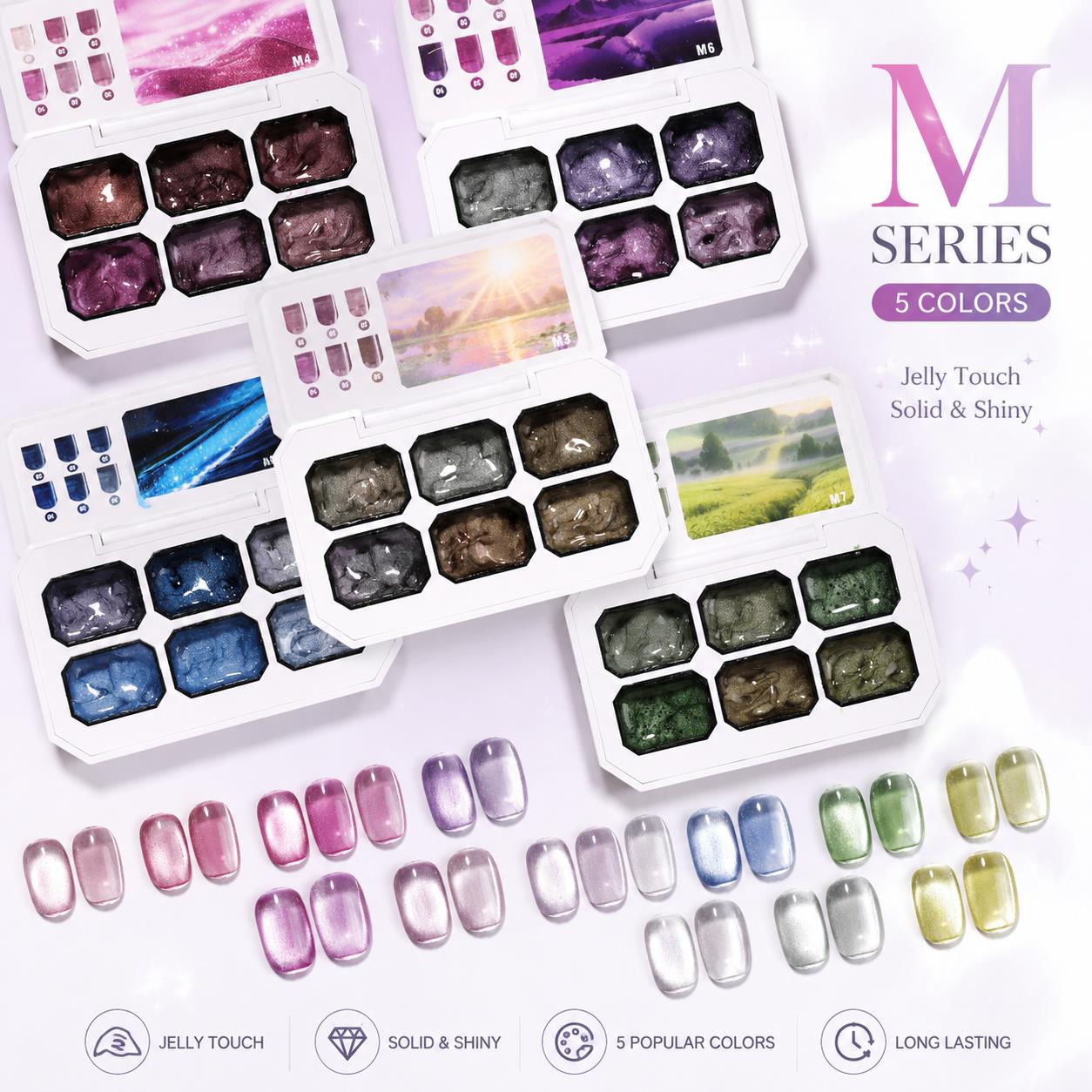 Nail Art Gel Polish - 6色ソリッドキャットアイジェルパレット、手に付かないプディングクリーム、マグネットジェルポリッシュ、DIYネイルアート、UV LED対応ソーキングオフジェルセット