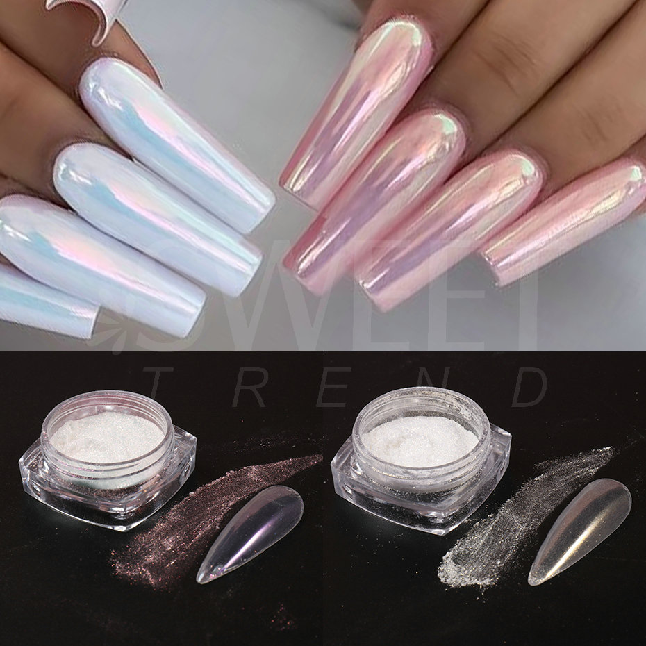 ホワイトパールミラー月光ネイルパウダークローム顔料爪にこする - Dip Powder Nail のレビューと価格