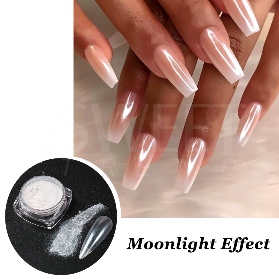ホワイトパールミラー月光ネイルパウダークローム顔料爪にこする - Dip Powder Nail のレビューと価格