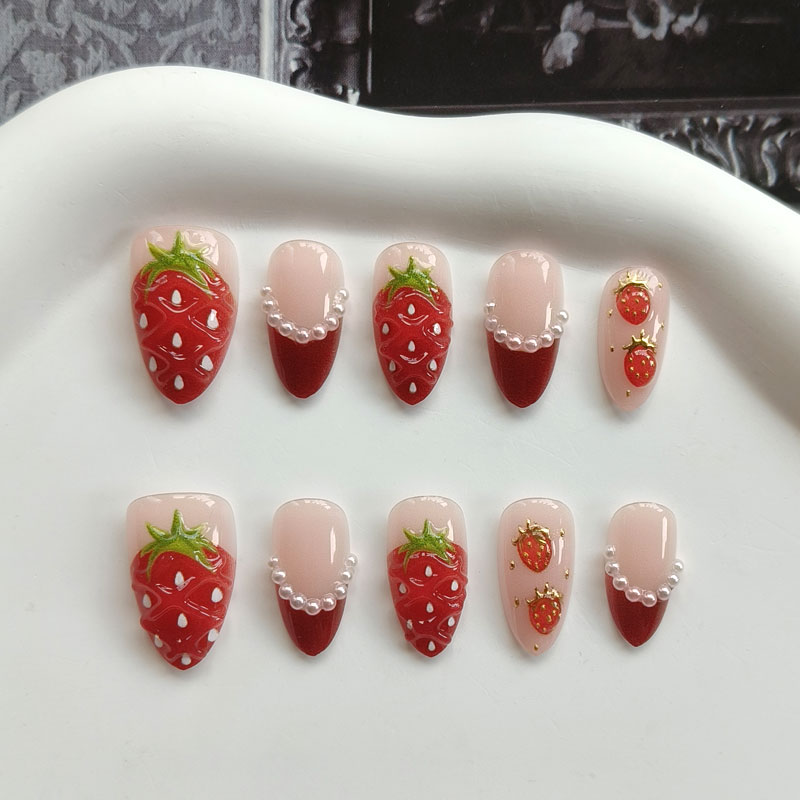 10個入り、女性用、フレンチスタイル、3Dストロベリー、ゴー - Nail Art Red のレビューと価格