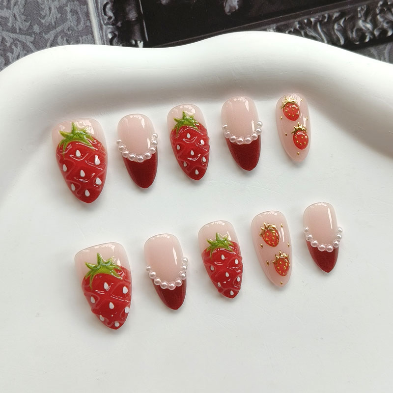 10個入り、女性用、フレンチスタイル、3Dストロベリー、ゴー - Nail Art Red のレビューと価格