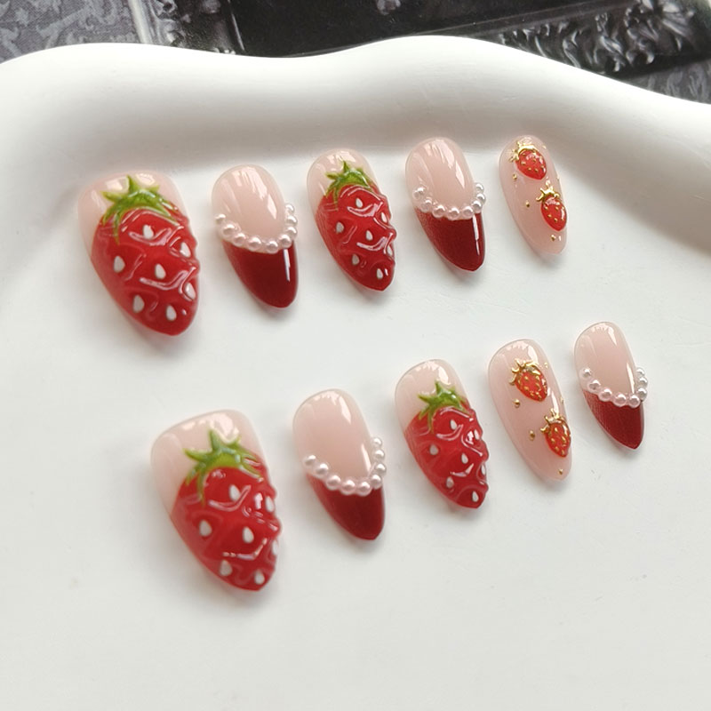 10個入り、女性用、フレンチスタイル、3Dストロベリー、ゴー - Nail Art Red のレビューと価格