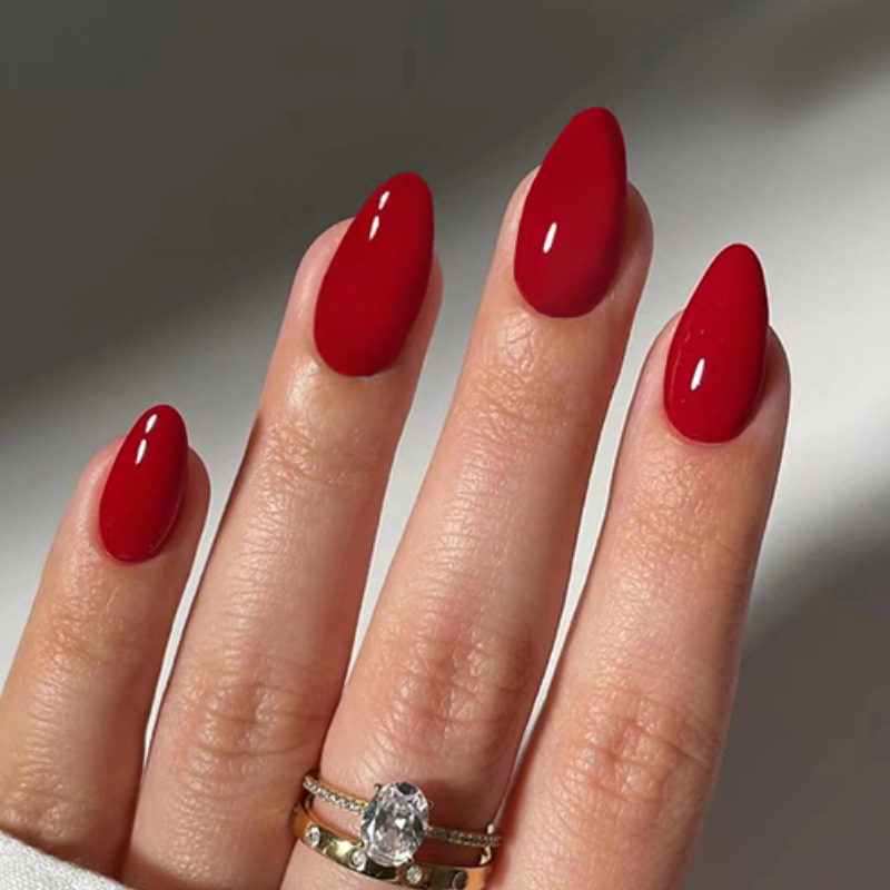 24枚入りソリッドカラーフェイクネイルセット、装着可能な赤い - Nail Art Red のレビューと価格