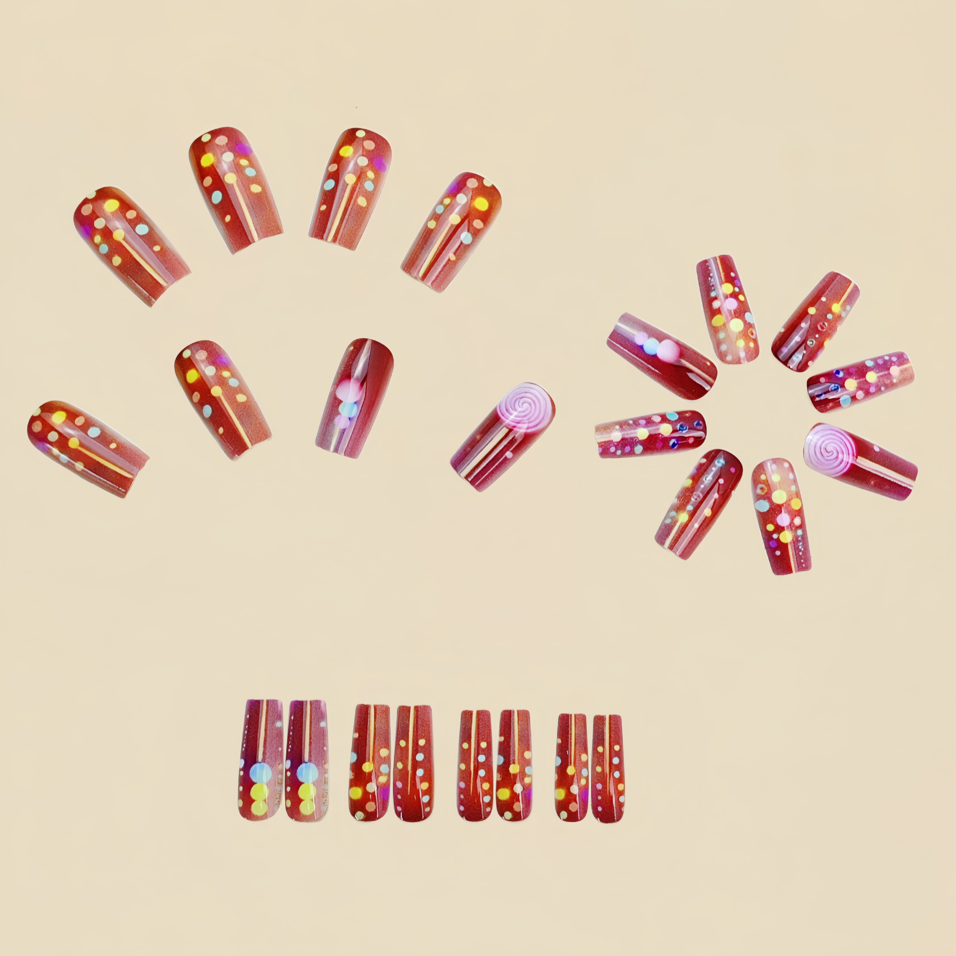 女性・女の子向けミディアムロングフェイクネイル、ライトレッド - Nail Art Red のレビューと価格