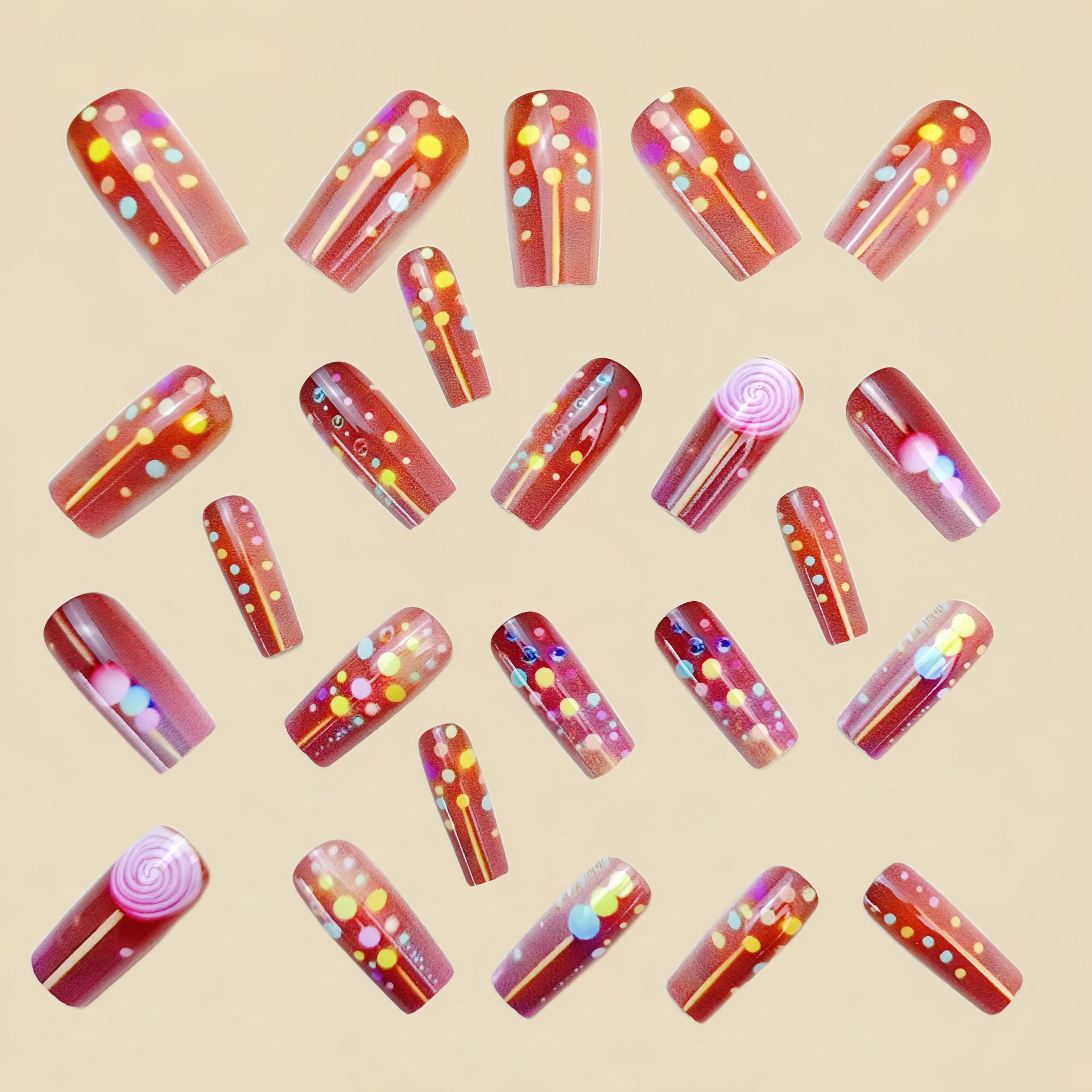 女性・女の子向けミディアムロングフェイクネイル、ライトレッド - Nail Art Red のレビューと価格