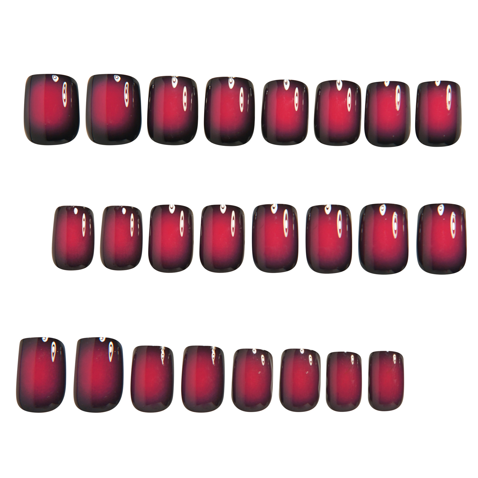 女性用ショートスクエアフェイクネイル、グラデーションブラック - Nail Art Red のレビューと価格