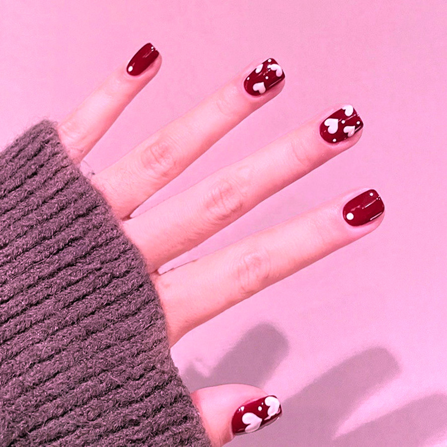 24枚入り/セット ショートスクエアフェイクネイル 女性用  - Nail Art Red のレビューと価格