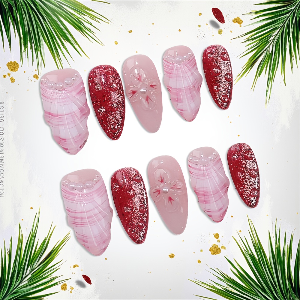 10個入りミディアムアーモンド型ハンドメイドつけ爪キット、ピ - Nail Art Red のレビューと価格