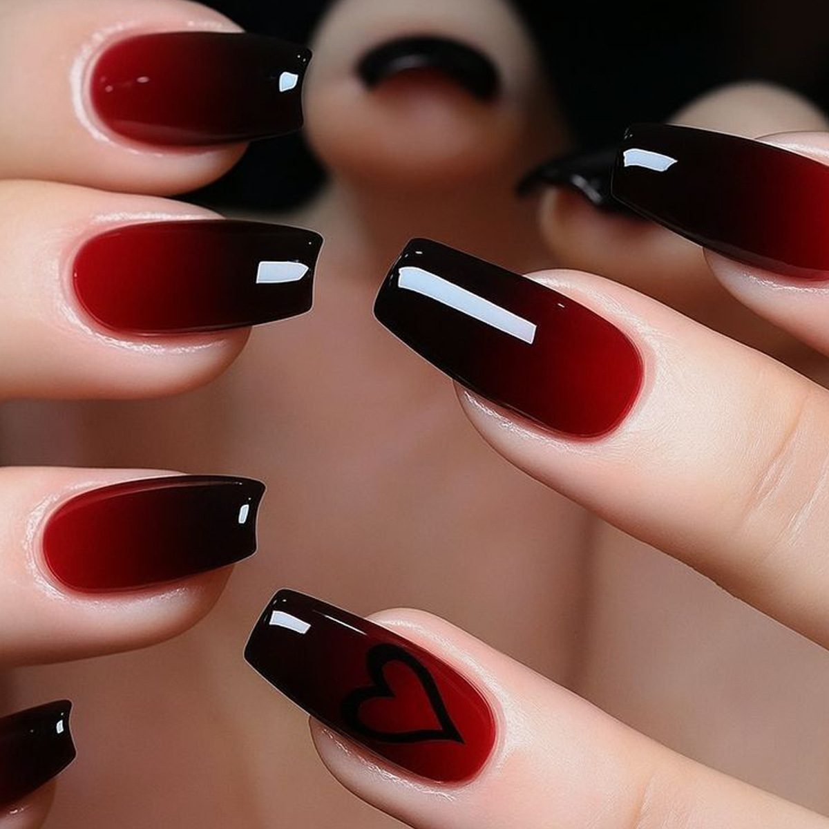 バレンタインデー用のグラデーションレッドピンクハートの女性用 - Nail Art Red のレビューと価格