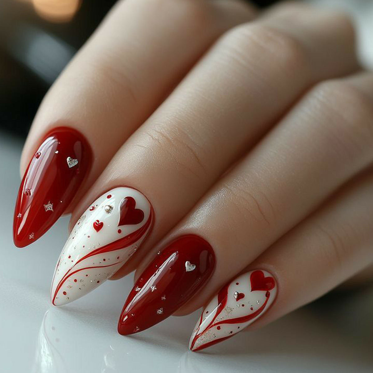 バレンタインデー用のグラデーションレッドピンクハートの女性用 - Nail Art Red のレビューと価格