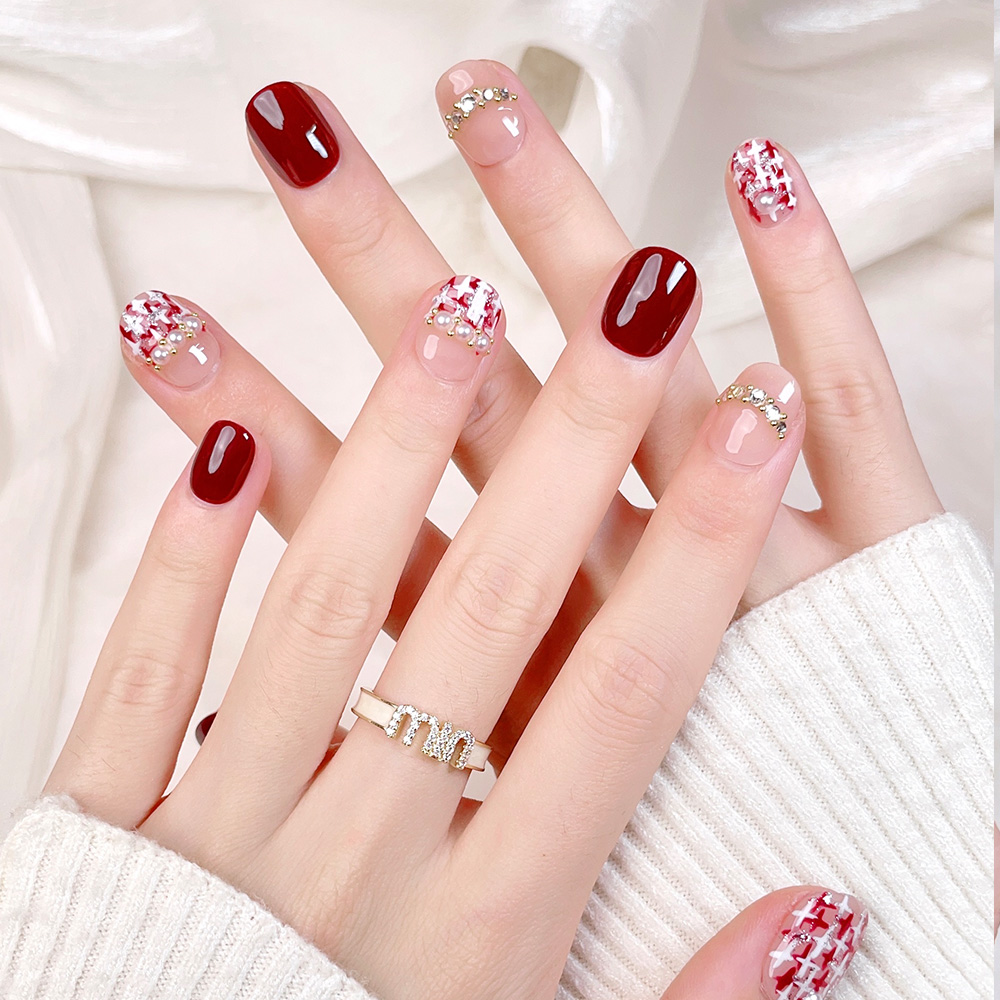10個入りショートスクエアラウンドハンドメイドプレスオンネイ - Nail Art Red のレビューと価格