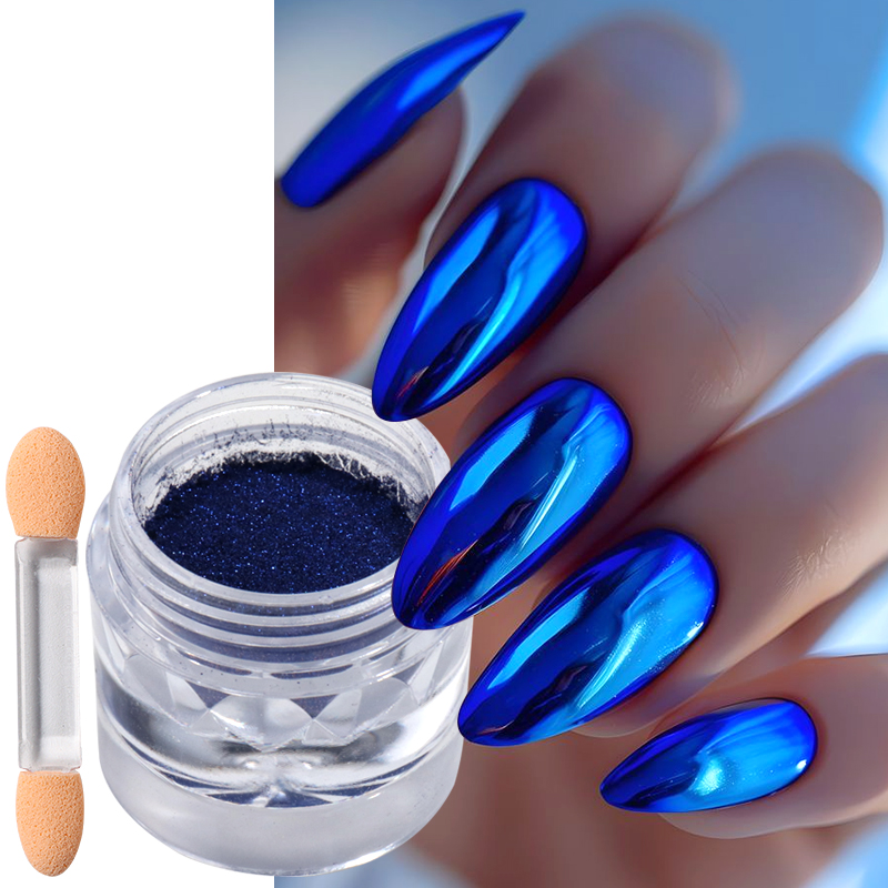 ロイヤルブルークロームミラーネイルパウダー顔料ブラシ付きメタ - Nail Art Queen のレビューと価格